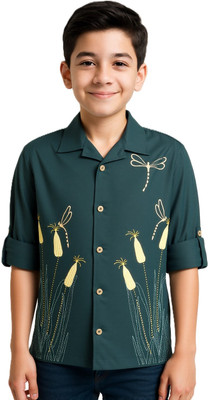 Charchit Boys Printed Casual Dark Green Shirt