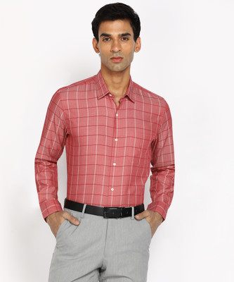 PETER ENGLAND Men Checkered Formal Red Shirt