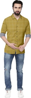 P & V Creations Men Checkered Casual Yellow Shirt