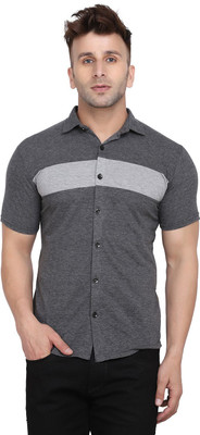 HouseOfCommon Men Self Design Casual Grey Shirt