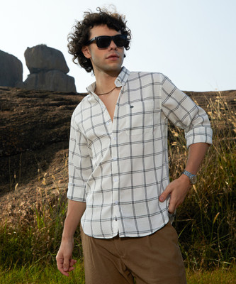CAMPUS SUTRA Men Checkered Casual White Shirt