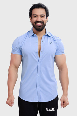 FUAARK Men Solid Casual Light Blue Shirt
