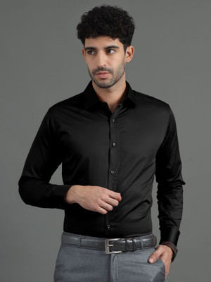 TEESORA Men Solid Party Black Shirt