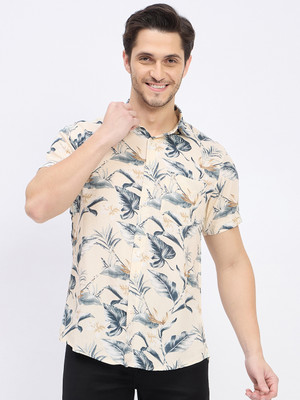 DUKE Men Printed Casual Cream Shirt