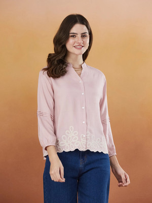 J TURRITOPSIS Women Embroidered Casual Pink Shirt