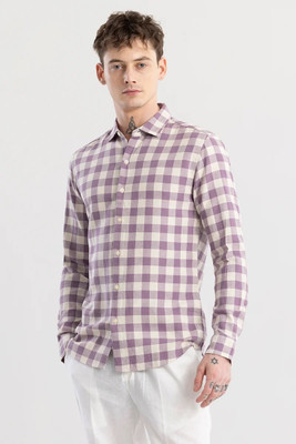 U TURN Men Checkered Casual Purple, White Shirt