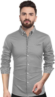 Sky Global Men Solid Casual Grey Shirt
