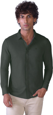 HEKTOR Men Self Design Casual Dark Green Shirt