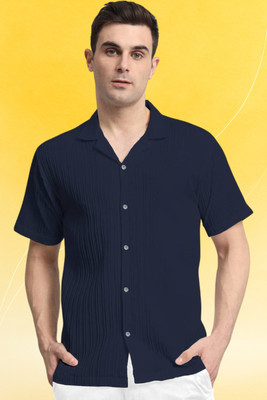 A Dearise Trend Men Striped, Self Design, Solid Casual Dark Blue Shirt