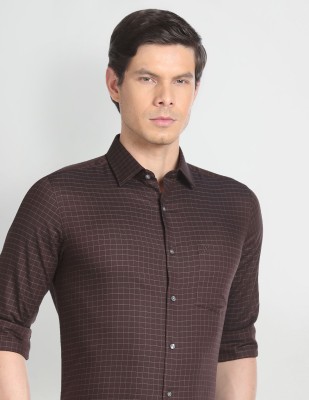 ARROW Men Checkered Formal Brown Shirt