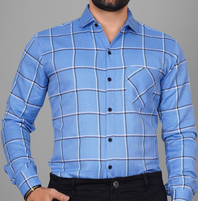 Voroxy Men Checkered Formal Blue Shirt