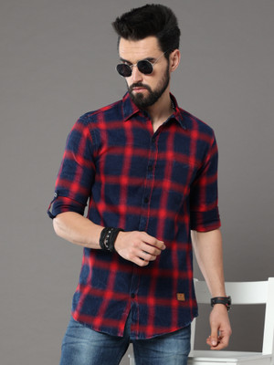 tallwalker Men Checkered Casual Red Shirt