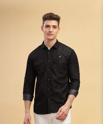KUONS AVENUE Men Solid Casual Black Shirt