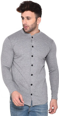 HouseOfCommon Men Solid Casual Silver Shirt