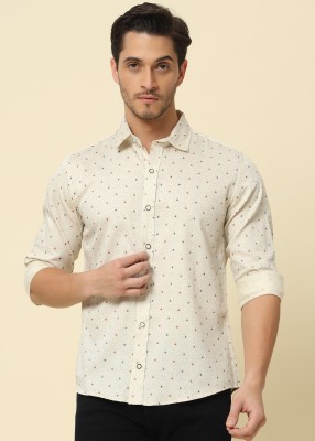 Earthstick Men Printed Casual Cream Shirt