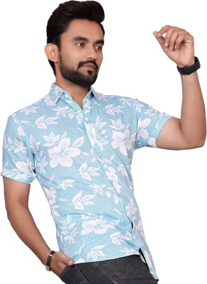 Tyzlo Men Printed Casual Light Blue, White Shirt