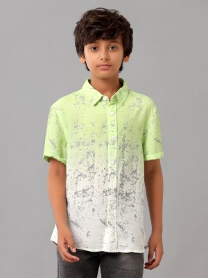 Under Fourteen Only Boys Self Design Casual Green Shirt