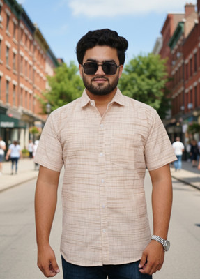 STICHVILLA Men Striped Casual Beige Shirt