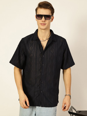 THOMAS SCOTT Men Self Design Casual Black Shirt