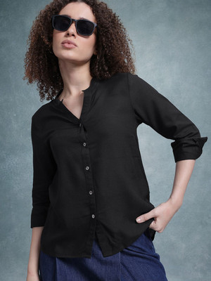 Roadster Women Solid Party Black Shirt