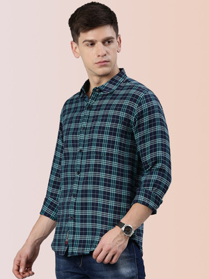 METRONAUT Men Checkered Casual Dark Blue, Green Shirt