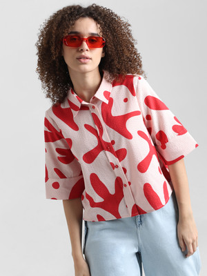 ONLY Women Printed Casual Pink, Red Shirt