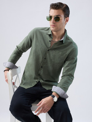 VASTRADO Men Solid Casual Dark Green Shirt