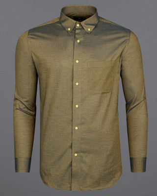 french crown Men Solid Formal Brown Shirt
