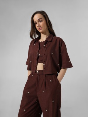 ONLY Women Solid Casual Brown Shirt