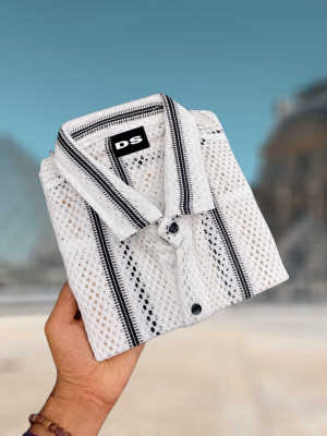 Vastram Enterprise Men Self Design, Striped Formal White Shirt