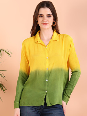 PinkTribe Women Solid Casual Yellow Shirt