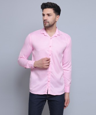 MH Enterprise Men Solid Casual Pink Shirt