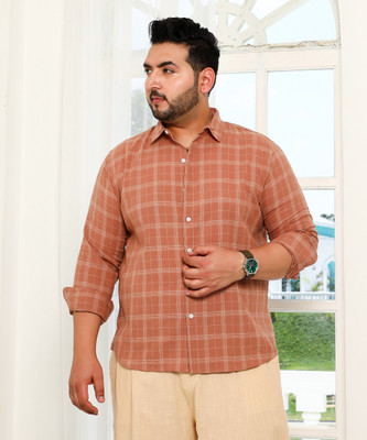 Instafab Plus Men Checkered Casual Brown Shirt