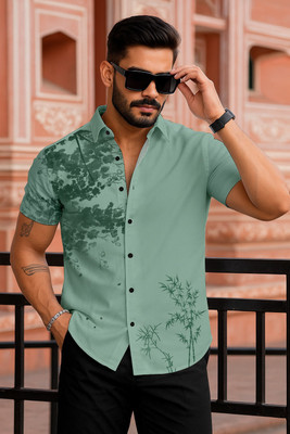 RIEVAA Men Printed, Solid, Dyed/Ombre Casual Green Shirt