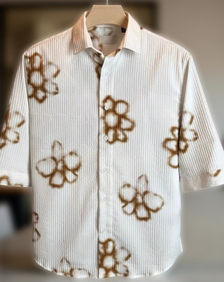 MOXTE Men Printed Party White, Brown Shirt