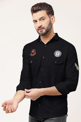 Bridon Creations Men Solid Casual Black Shirt