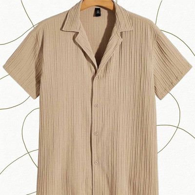 Looksky Men Self Design Casual Cream Shirt