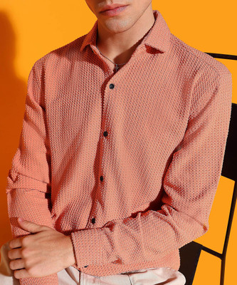 INDICLUB Men Self Design Casual Orange Shirt