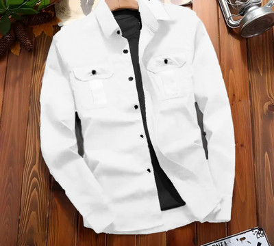 VERTICALS Men Solid Casual White Shirt