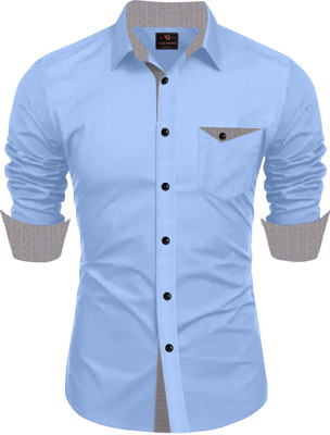 Glusic Trends Men Solid Casual Light Blue Shirt