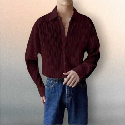 SHIVAY FASHIONS Men Self Design Casual Maroon Shirt
