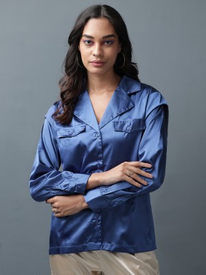 Freehand Women Solid Casual Blue Shirt