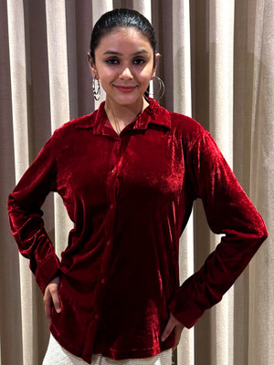 TANDUL Women Solid Casual Maroon Shirt