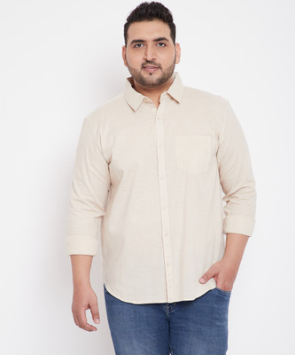 Instafab Plus Men Solid Casual Cream Shirt