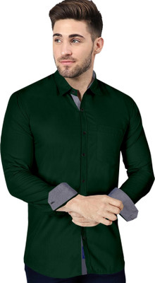 P & V Creations Men Solid Casual Dark Green Shirt