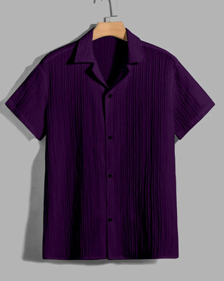 VK Couture Men Self Design Casual Purple Shirt