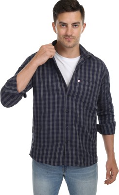 Marc Laurent Men Checkered Casual Dark Blue, Grey Shirt