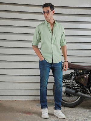 High Star Men Solid Casual Green Shirt