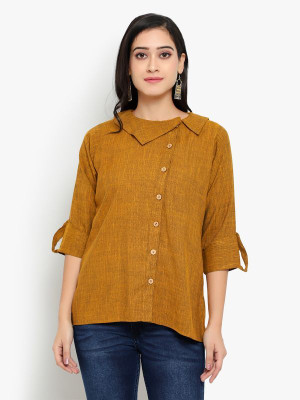 indietoga Women Solid Casual Yellow Shirt