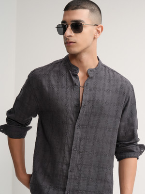 HIGHLANDER Men Self Design Casual Grey Shirt